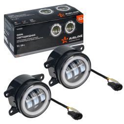 Фара светодиод, регулир.свет.32W Белый/Ободок, D-90 мм, кмпл 2шт. PRO (ALED080) AIRLINE