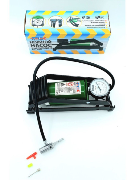 Насос ножной автомобильный TREK зеленый 80/130мм