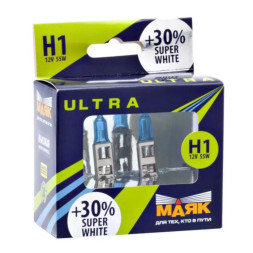 Лампа Н1 12- 55 P14.5s Super White + 30% 2 шт МАЯК