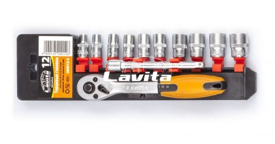 Набор головок с трещеткой 12 ед. на пластиковом держателе LAVITA LA 500012-2