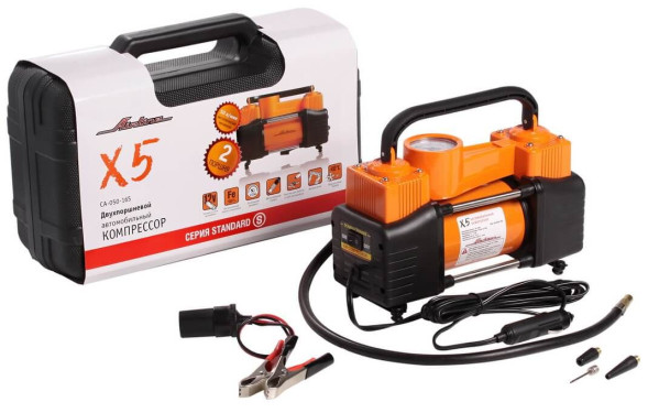Компрессор X5 двухпоршневой в пласт.кейсе (50л/мин. 10 АТМ. серия STANDARD) (CA-050-16SK) AIRLINE