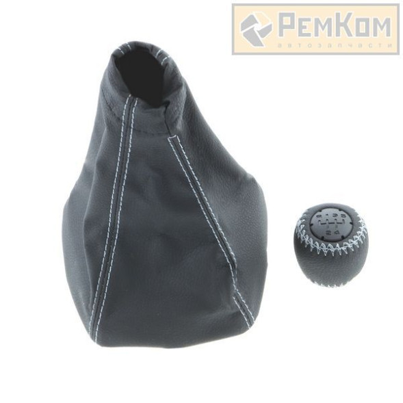 Ручка КПП с чехлом для а/м 1117, 1118, 1119 люкс, кожа, черная с серой строчкой (RK11027) РЕМКОМ