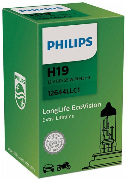 Лампа  LongLife EcoVision  H19 12V- 60/55W (PU43t-3) (Philips) 12644LLC1 xx