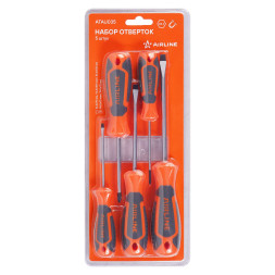 Набор отвёрток 5 пр. (SL3x75mm, SL5x100, SL6x125mm, PH0x75mm, PH1x75mm) блистер (ATAU035) AIRLINE