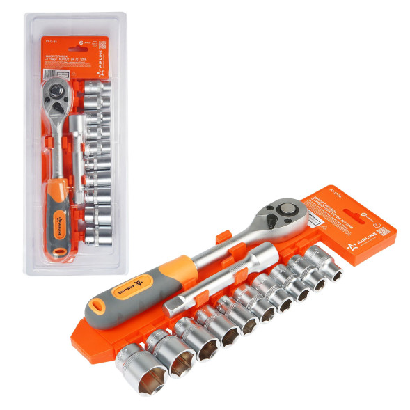 Набор головок с трещоткой 1/2&amp;quot; DR 72Т 12пр.(10,11,12,13,14,15,17,19,22,24мм,удлинит 125мм)(AT-12-36)