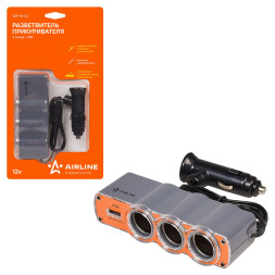 Прикуриватель-разветвитель на 3 гнезда + USB (оранжевый) (ASP-3U-03) AIRLINE
