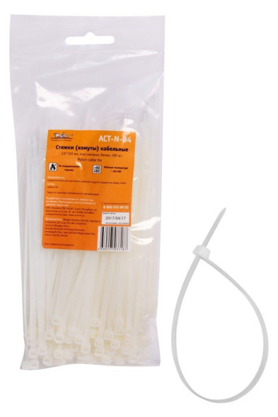 Стяжки (хомуты) кабельные 3,6*150 мм, пластиковые, белые, 100 шт.(ACT-N-04) AIRLINE