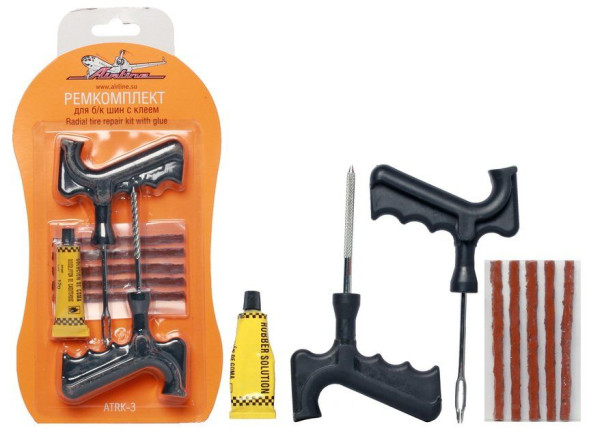 Ремкомплект для ремонта б/к шин с клеем-активатором (ATRK-3) AIRLINE