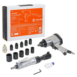 Гайковёрт пневм.ударный 1/2 DR 330Нм и трещотка пневм. 1/2&amp;quot;DR 61Нм с головками 17 предм. (ATAZ100)