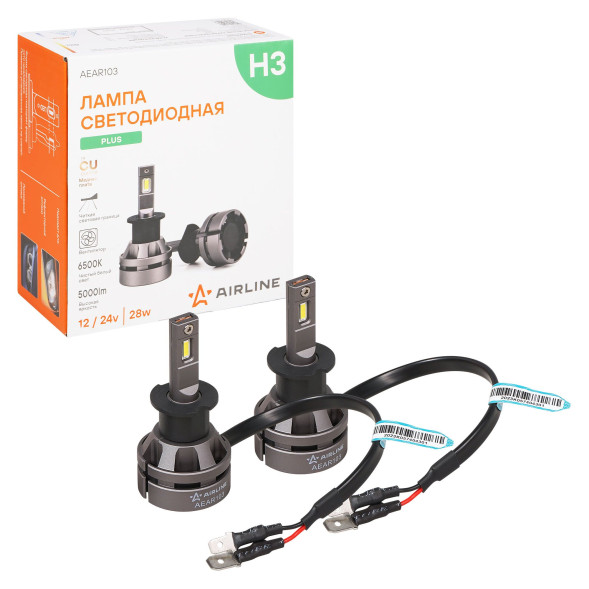 Лампa светодиод. H3, 12/24В, 28Вт, 6500К(Бел), 5000Лм, для рефлект./линз. 2 шт. PLUS (AEAR103)