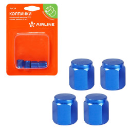 Колпачки на шинный вентиль K-3, синие, металл, 4 шт. (AVC18) AIRLINE