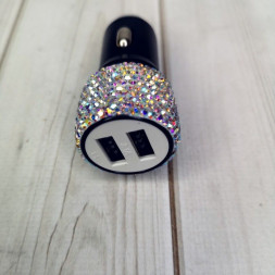 Разветвитель прикуривателя со стразами на 2 USB перламутр ПС-300