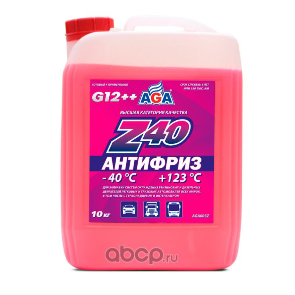 Антифриз красный (10кг) G-12++ ANTIFREEZE AGA-Z40 PREMIX AGA