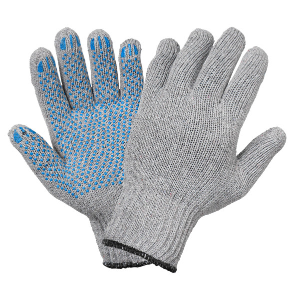 Перчатки трикотажные ХБ с ПВХ покрытием, двойн., серые, (5 пар) 7,5 класс/125г., мод.602 (ADWG031)