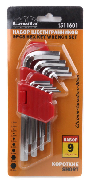 Ключ I-образный шестигранный 9шт. в наборе размер: 1.5-10мм LAVITA LA 511601