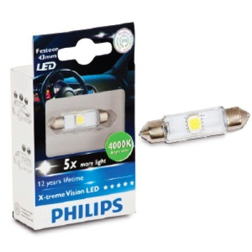 Лампа LED  C5W 12V-1W (SV8,5-43/11)  4000K (к.уп.1шт.) Philips 12945 4000KX1 xx