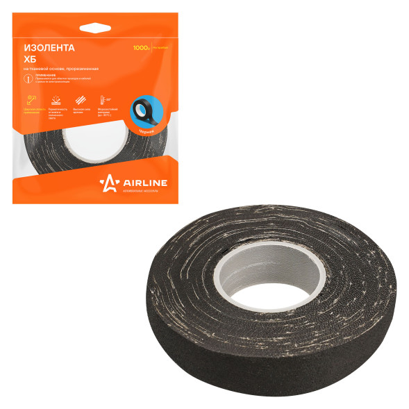 Изолента ХБ на тканевой основе, 150 г., прорезиненная (19мм*0,4мм*12м), черная (ADHB003) AIRLINE