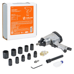 Гайковёрт пневматический ударный 1/2"DR 330Нм с головками 17 предметов кейс (ATAZ102) AIRLINE