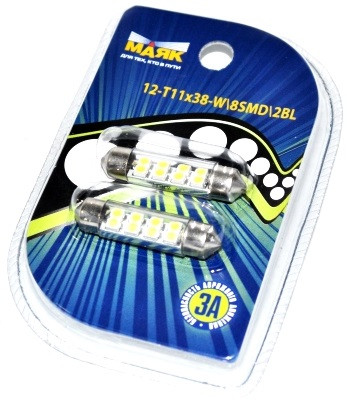 Лампа LED C5W 12V T11x36 8SMD WHITE (2бл)