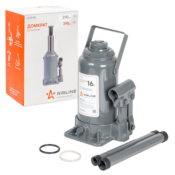 Домкрат бутылочный 16т (MIN - 210 мм, MAX - 395 мм) (AJ-B-16S) AIRLINE