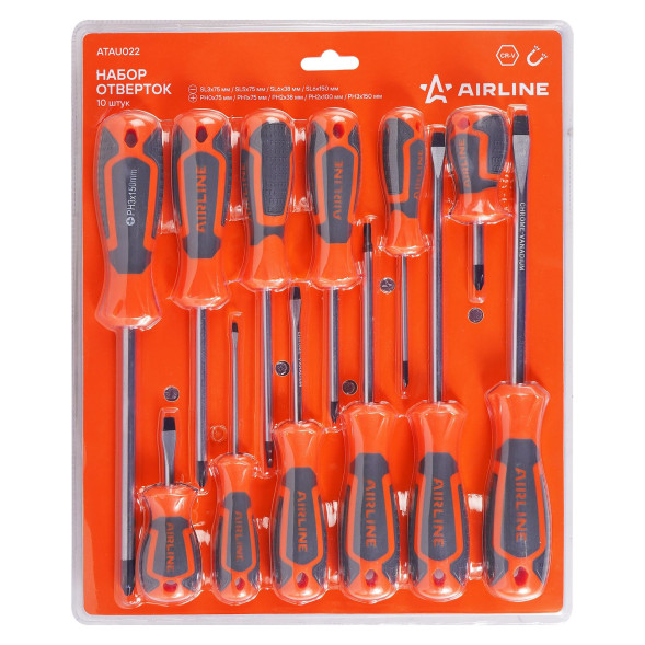 Набор отвёрток 12 пр. (SL3-SL8, PH0-PH2, SQUARE S1-S2) блистер (ATAU022) AIRLINE