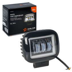 Фара светодиодная прямоугольная,+Обод, 30W (120х126х65) 12/24V PRO (ALED016) AIRLINE