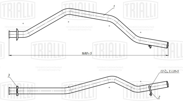 Труба выхлопная алюм. ГАЗель Бизнес (33023) дв.УМЗ Евро-3, ISF2.8S Евро-4 (EMP 0306) TRIALLI