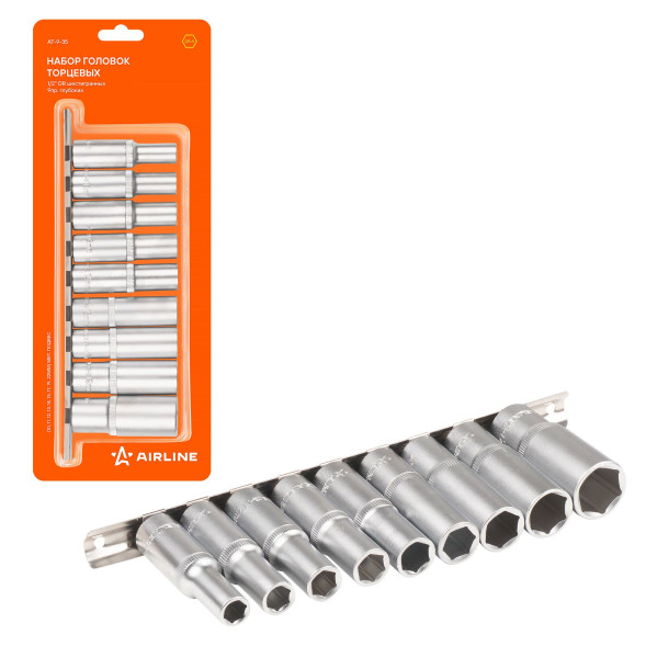 Набор головок торцевых 1/2&amp;quot; DR шестигранных 9пр. глубоких (10,11,12,13,14,15,17,19,22мм) (AT-9-35)