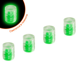Колпачки на шинный вентиль S-1, светящиеся, зеленые, ABS-пластик, 4 шт. (AVC33) AIRLINE