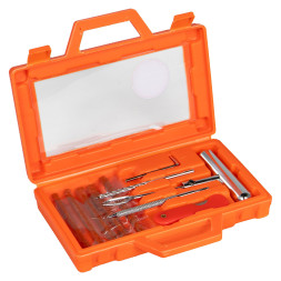 Ремкомплект для б/к шин в кейсе (шило для жгута + напильник + спиральное, 5 жгутов, нож) (ATRK109)