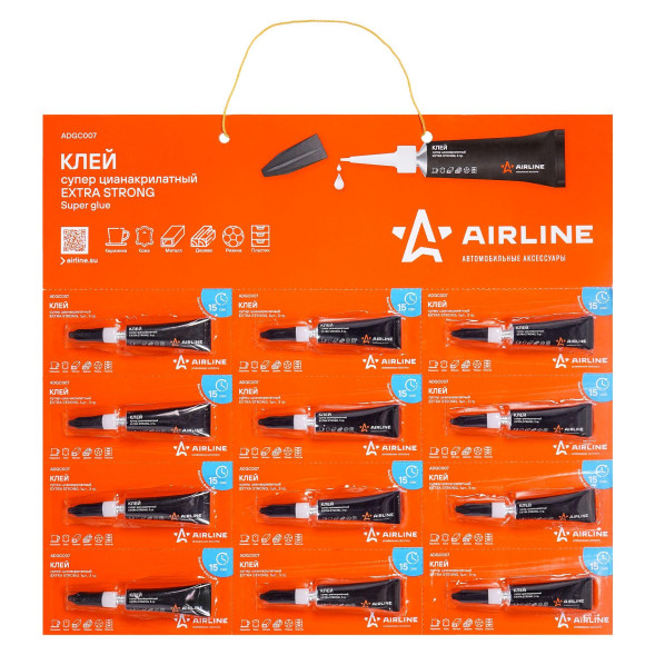 Клей супер цианакрилатный EXTRA STRONG, 1 шт., 3 гр .(12 шт упаковк) (ADGC007) AIRLINE