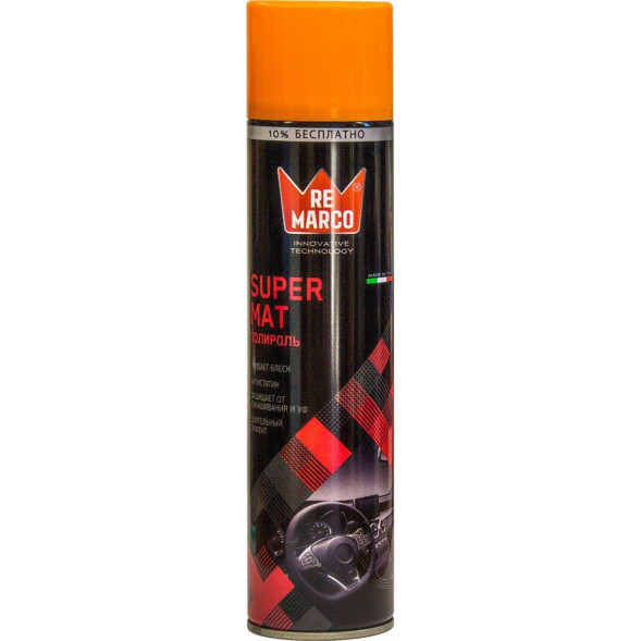 Полироль SUPER MAT для приборной панели автомобиля  матовый BUBBLE GUM, 400мл Re Marco