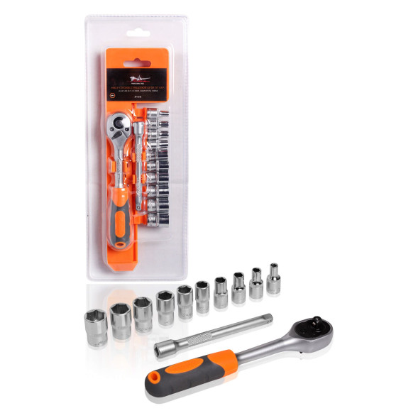 Набор головок с трещоткой 1/4&amp;quot; DR 72Т 12пр. (4,5,6,7,8,9,10,11,12,13мм, удлинитель 100мм) (AT-12-26)